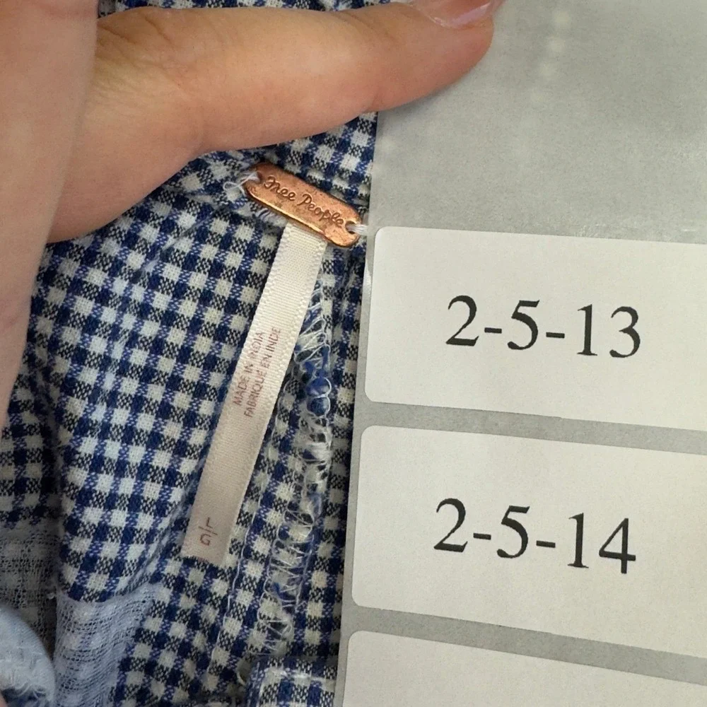 Free People Pants Womens Large Blue Gingham‎ Plaid Kate Cotton Trousers